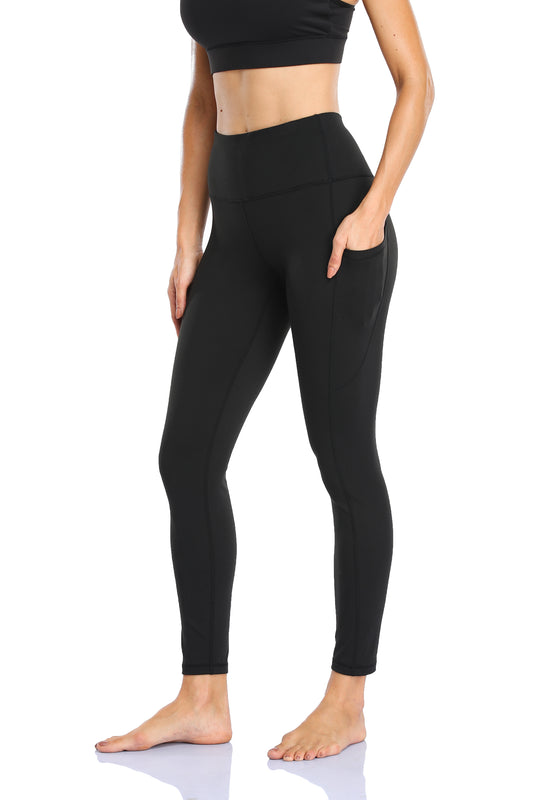 HZORI®|Women's High Waist Yoga Leggings with Pocket Tummy Control Squat Proof Pants Full Length Compression Leggings for Women|Black