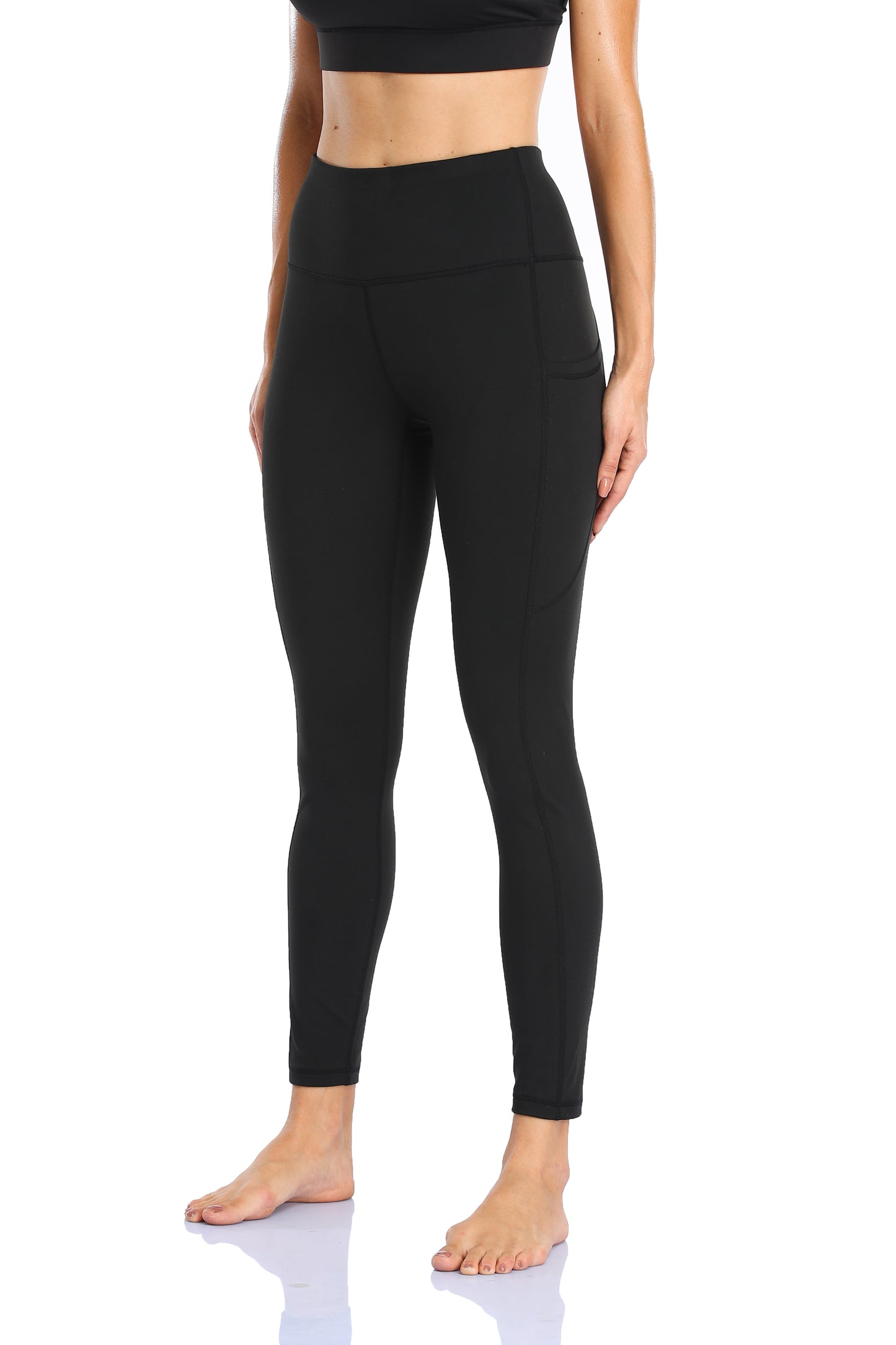 HZORI®|Women's High Waist Yoga Leggings with Pocket Tummy Control Squat Proof Pants Full Length Compression Leggings for Women|Black