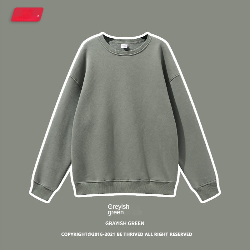 Hzori 2023 Autumn and Winter New Fashion Brand Casual Loose 345G Velvet Solid Color round Neck Men's Sweater
