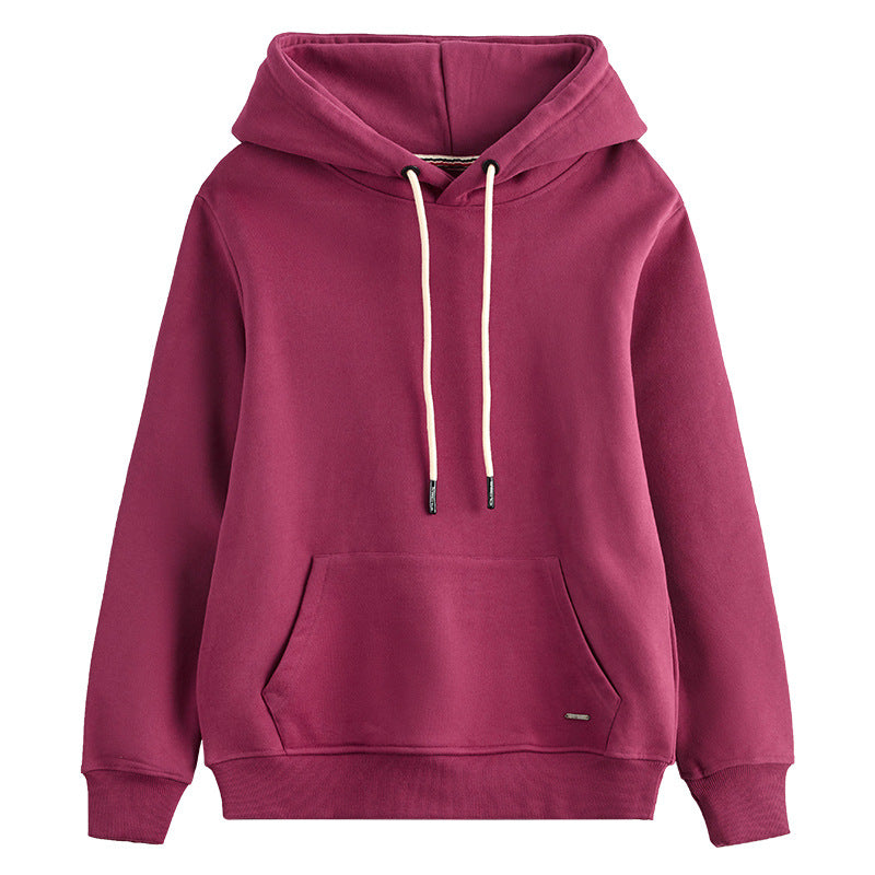 Hzori 470G Autumn and Winter Heavy and Thick Fleece-Lined Thickened Solid Color Retro Hooded Men and Women Couple Sweater Fashion