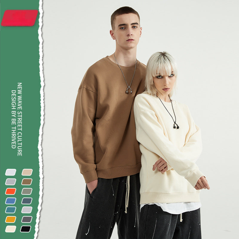 Hzori 2023 Autumn and Winter New Fashion Brand Casual Loose 345G Velvet Solid Color round Neck Men's Sweater