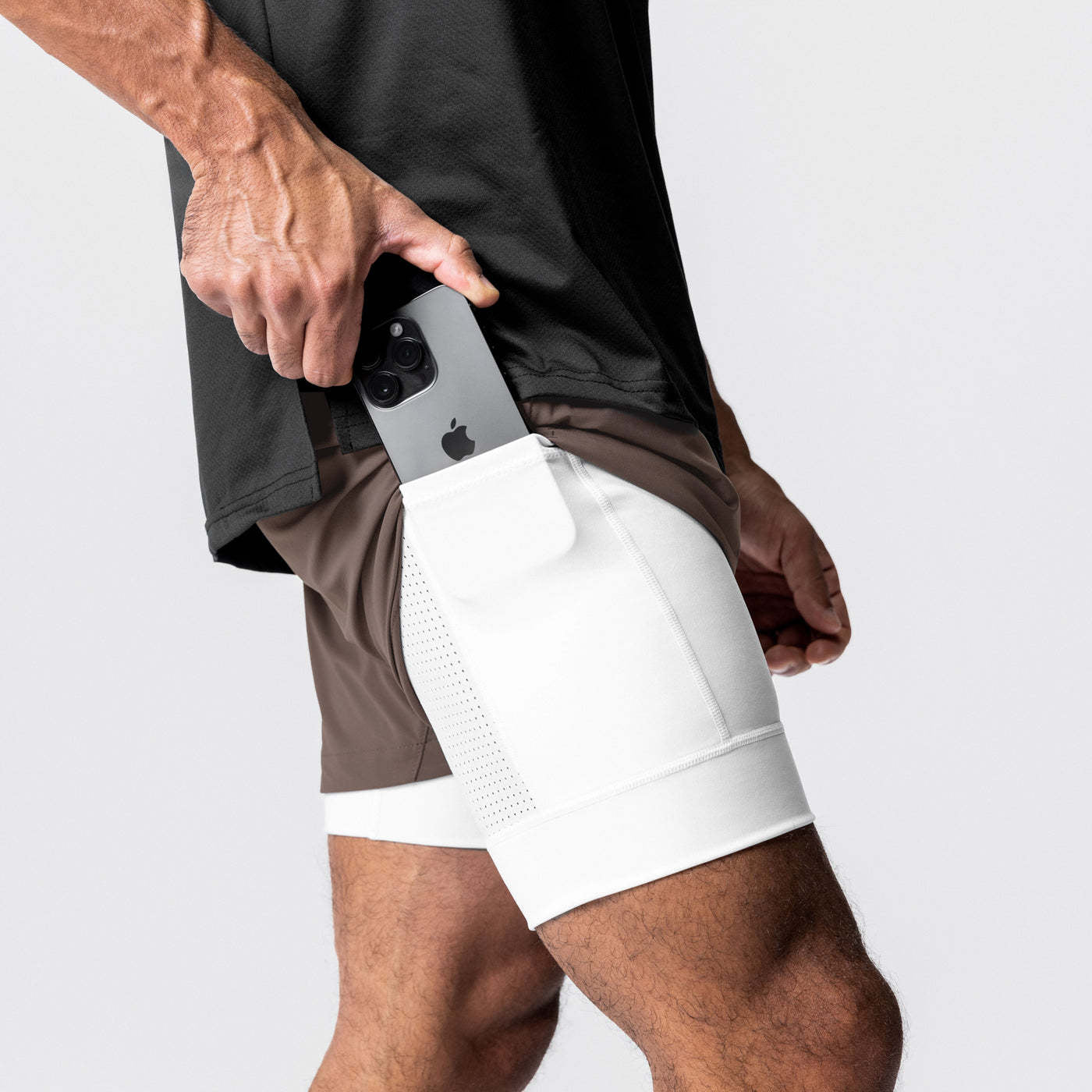 Hzori Workout Shorts Men's Nylon Running Muscle Training Elastic Quick-Drying Double-Layer Basketball Shorts Summer