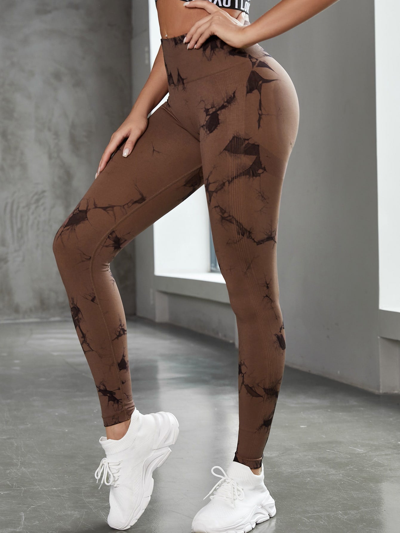 Hzori Skinny Peach Butt-Lift Underwear High Waist Belly Contracting Yoga Pants Seamless Tie-Dyed Sports Tights