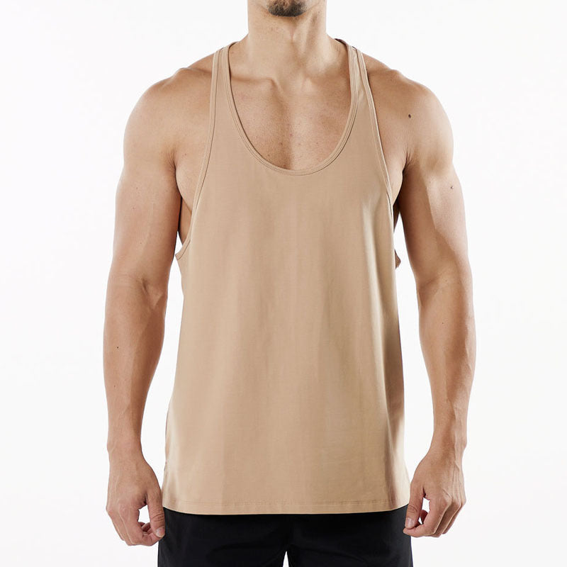 Hzori New Muscle Workout round Neck Vest Cotton Men's Sports Leisure plus Size Breathable I-Shaped Vest Summer