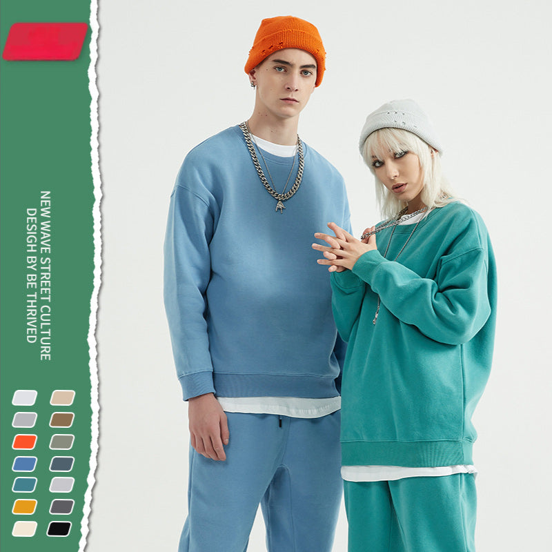 Hzori 2023 Autumn and Winter New Fashion Brand Casual Loose 345G Velvet Solid Color round Neck Men's Sweater