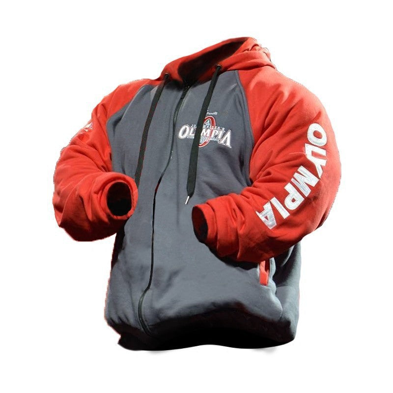 Hzori Autumn Hooded Zip-up Shirt Men's Fitness Competition Olympic Uniform Training Fitness Sports Top Fashion Colorblock Sweater