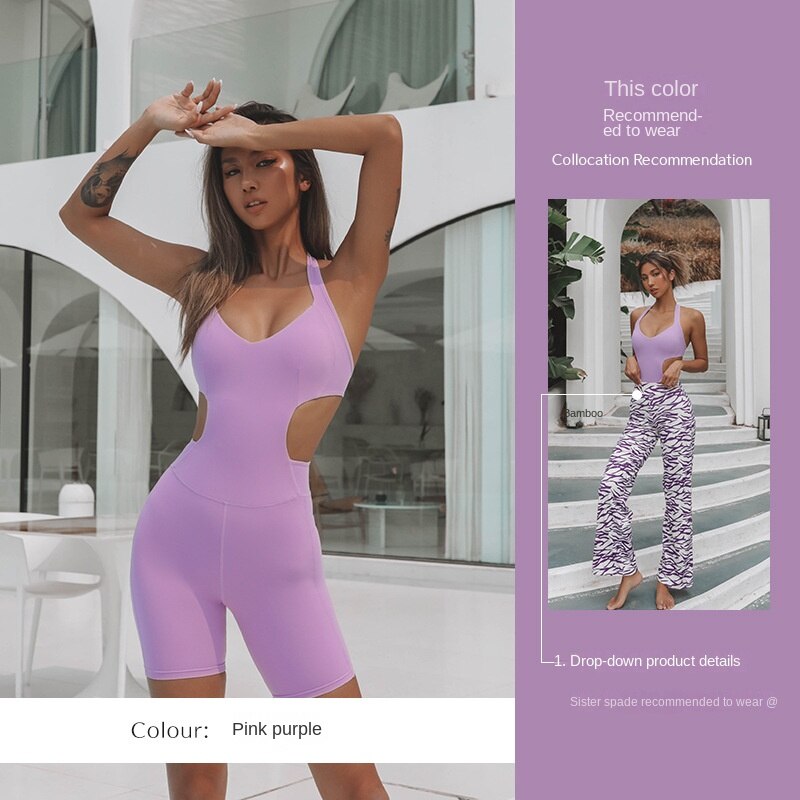 Hzori Summer New One-Piece Beauty Back Exercise Suit Fitness Training Casual Temperament One-Piece Yoga Jumpsuit Women