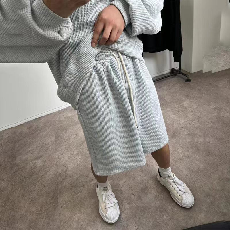 Hzori Loose Trendy Sports Suit Men's Autumn Loose Hooded Fleece and Shorts Running Workout Training Clothes