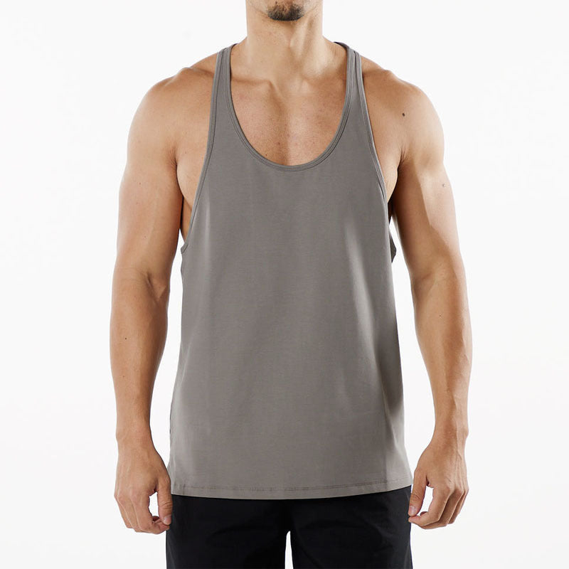 Hzori New Muscle Workout round Neck Vest Cotton Men's Sports Leisure plus Size Breathable I-Shaped Vest Summer