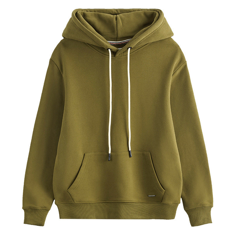 Hzori 470G Autumn and Winter Heavy and Thick Fleece-Lined Thickened Solid Color Retro Hooded Men and Women Couple Sweater Fashion