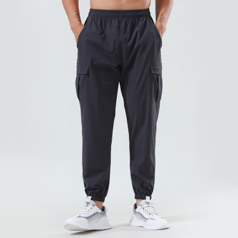 Hzori Sports Pants Men's Spring Outdoor Quick-Dry Pants Loose Woven Elastic Ankle-Tied Fitness Leisure Cargo Trousers