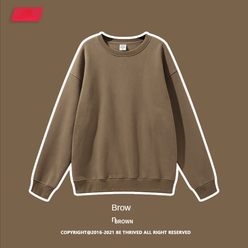 Hzori 2023 Autumn and Winter New Fashion Brand Casual Loose 345G Velvet Solid Color round Neck Men's Sweater