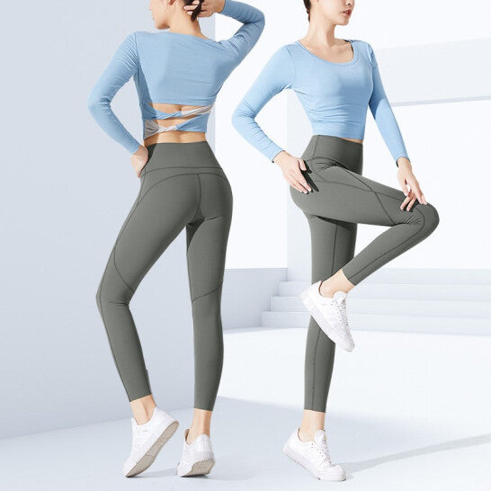 HZORI® | Bowknot Long Sleeve Top Yoga SportsPants Two-piece Set