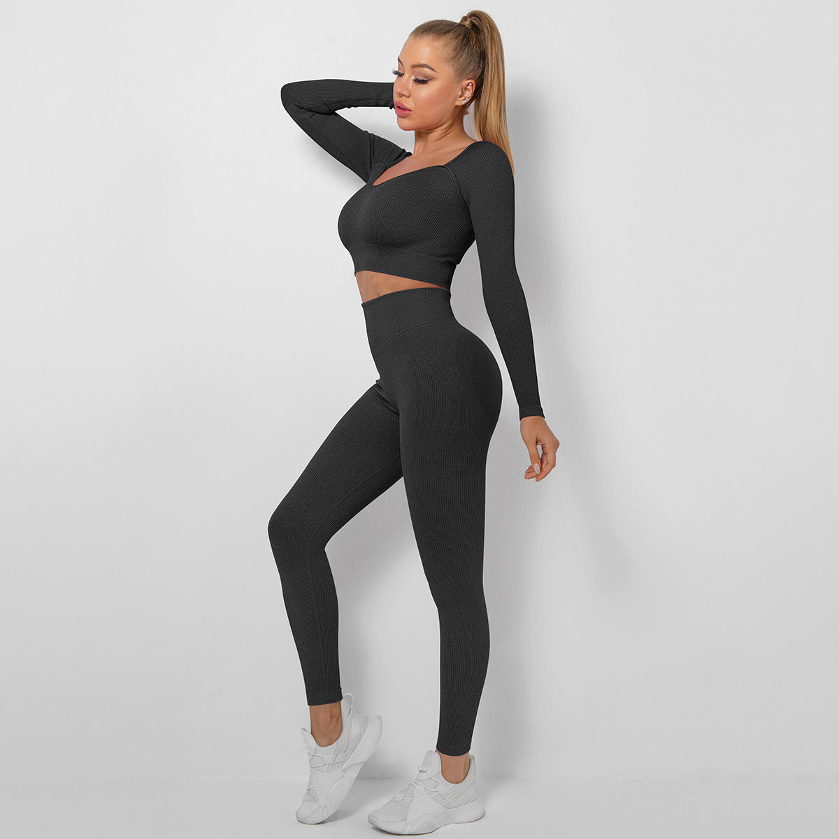 Hzori Seamless Thread Multi-Angle Stitching Low Collar Yoga Long-Sleeve Suit Sports Running Fitness Yoga Wear Women