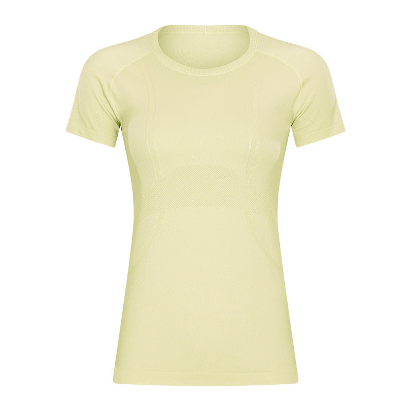 Hzori Spring/Summer New Nude Feel round Neck Yoga Clothing Top Lightweight Breathable Sports T-shirt Running Fitness Yoga Short Sleeve