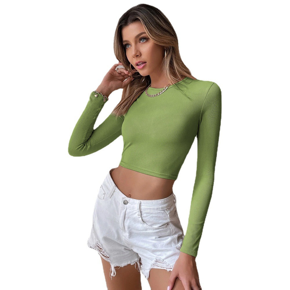 Hzori 2023 Cross-Border Women's Clothing Sexy Backless Casual Short Slim Knitted Long-Sleeved T-shirt Top Outer Wear Underwear