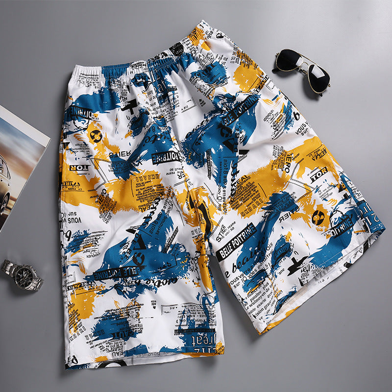 Hzori Beach Pants Men's Large Size Quick-Drying Loose Thin Men's Shorts Sports Casual Flower Pants