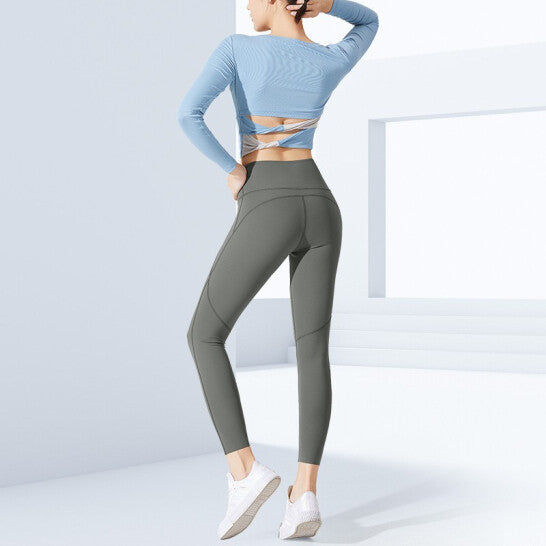 HZORI® | Bowknot Long Sleeve Top Yoga SportsPants Two-piece Set