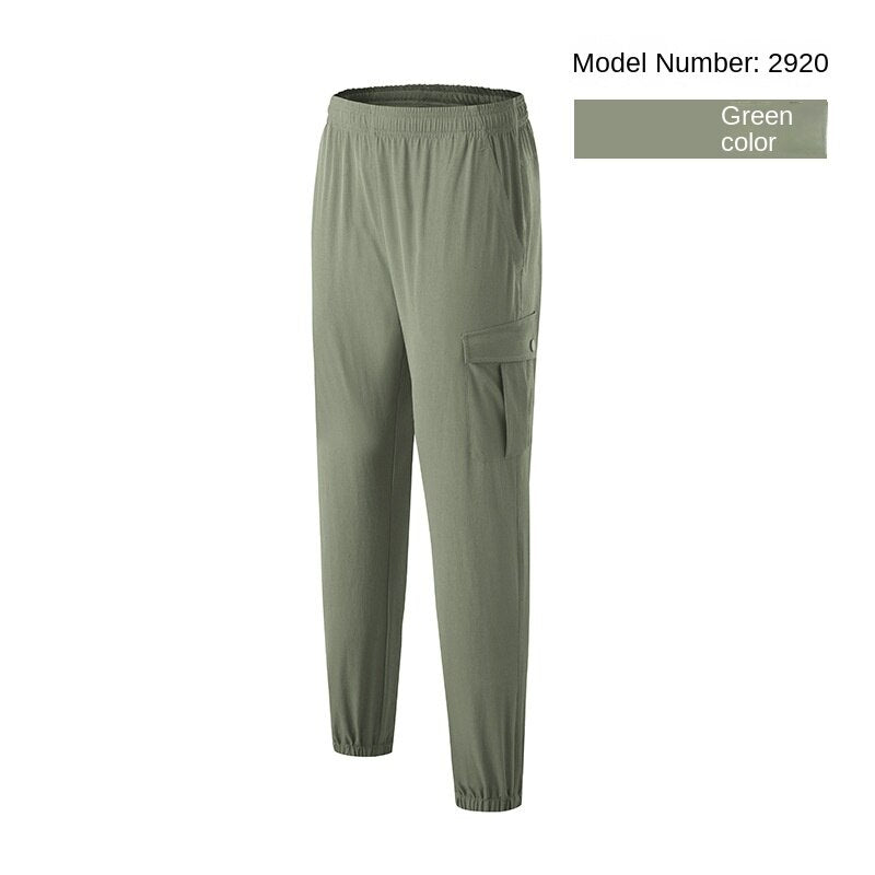 Hzori Sports Pants Men's Spring Outdoor Quick-Dry Pants Loose Woven Elastic Ankle-Tied Fitness Leisure Cargo Trousers