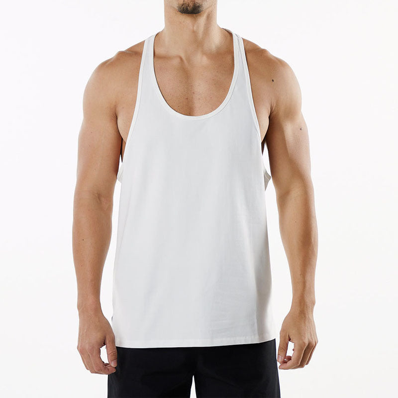 Hzori New Muscle Workout round Neck Vest Cotton Men's Sports Leisure plus Size Breathable I-Shaped Vest Summer