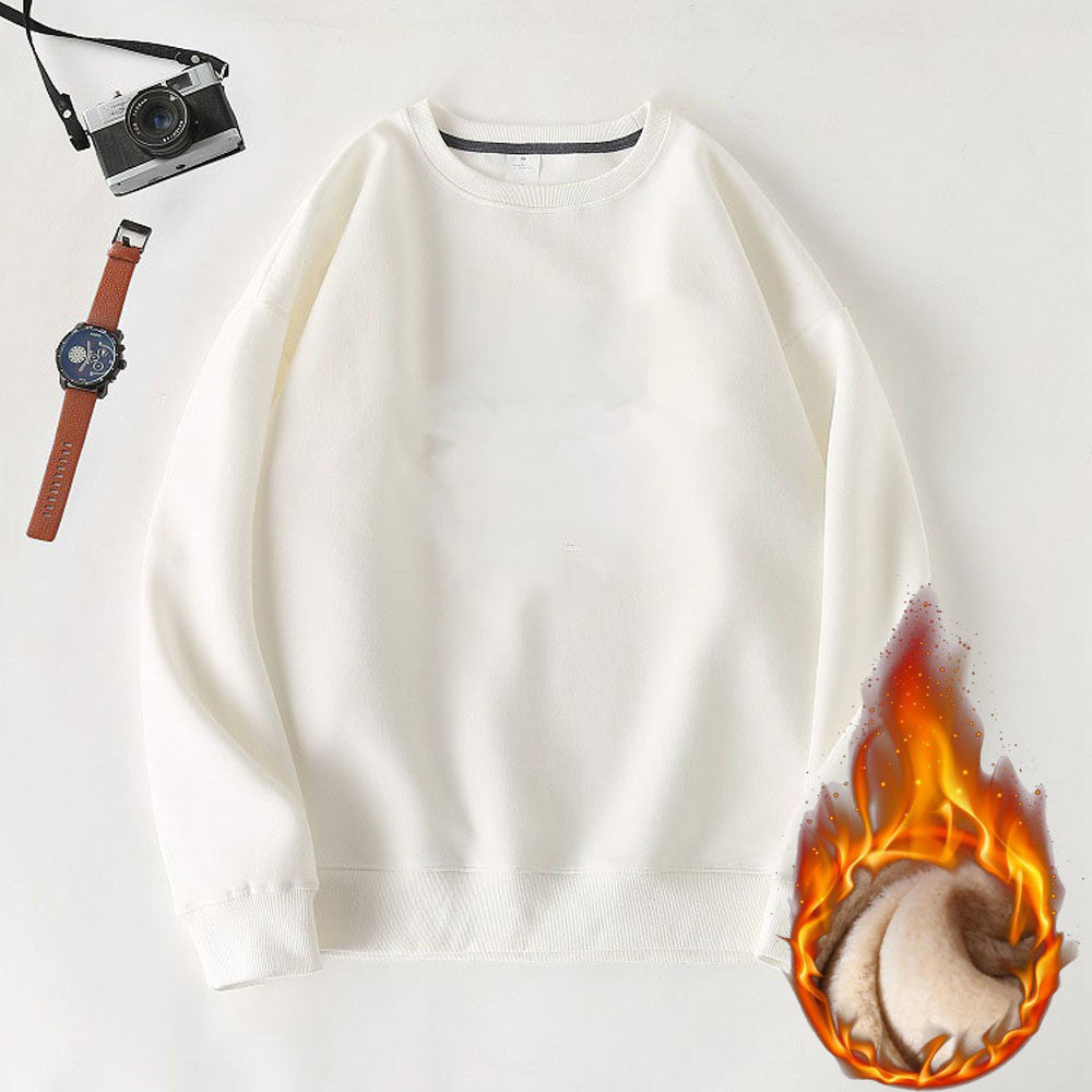 Hzori Men's Sweater Autumn and Winter New Loose Trendy round Neck Fleece-Lined Sweater Men's Casual Sports All-Matching Men's Top