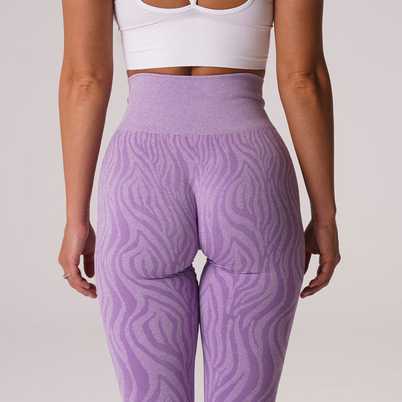 Hzori Snowflake Zebra Pattern Cropped Pants Leopard Jacquard Seamless Animal Pattern Yoga Trousers