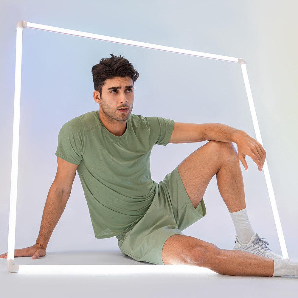 Hzori Spring/Summer Men's Loose Running Quick Drying Clothes round Neck T-shirt Sweat-Absorbent Breathable Fitness Sports Casual Short Sleeve Clothes