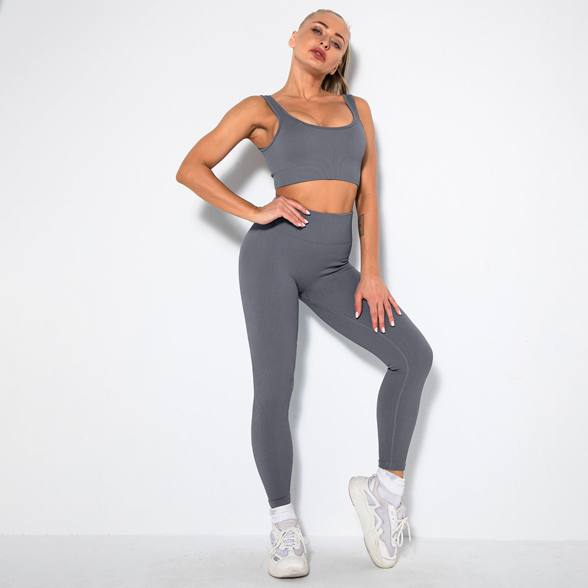Hzori Sexy Seamless Knitted Thread Sexy Sports Vest Pants Yoga Clothes Fitness Suit Women
