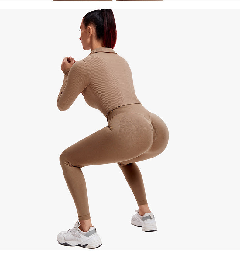Hzori Yoga Suit Long Sleeve Autumn and Winter Knitting Thread Spot Fashion Professional Gym Running Sports Suit