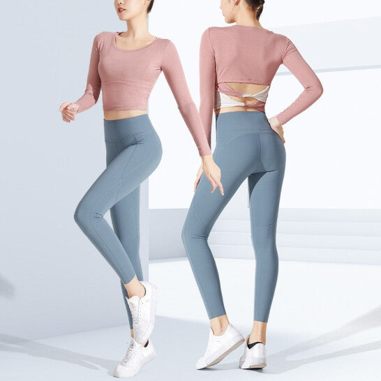 HZORI® | Bowknot Long Sleeve Top Yoga SportsPants Two-piece Set
