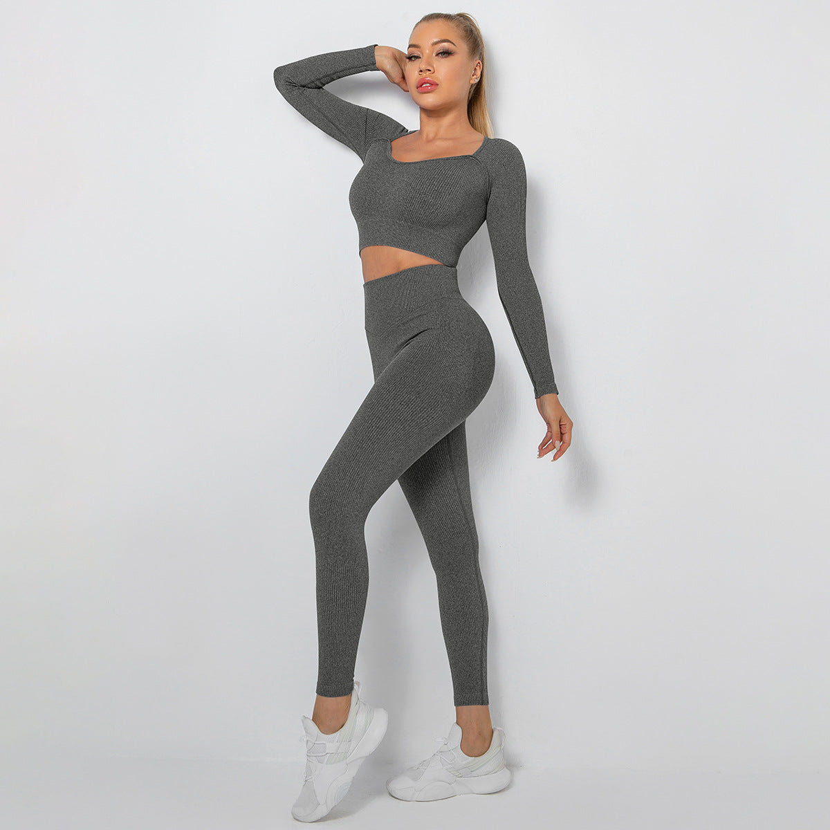 Hzori Seamless Thread Multi-Angle Stitching Low Collar Yoga Long-Sleeve Suit Sports Running Fitness Yoga Wear Women