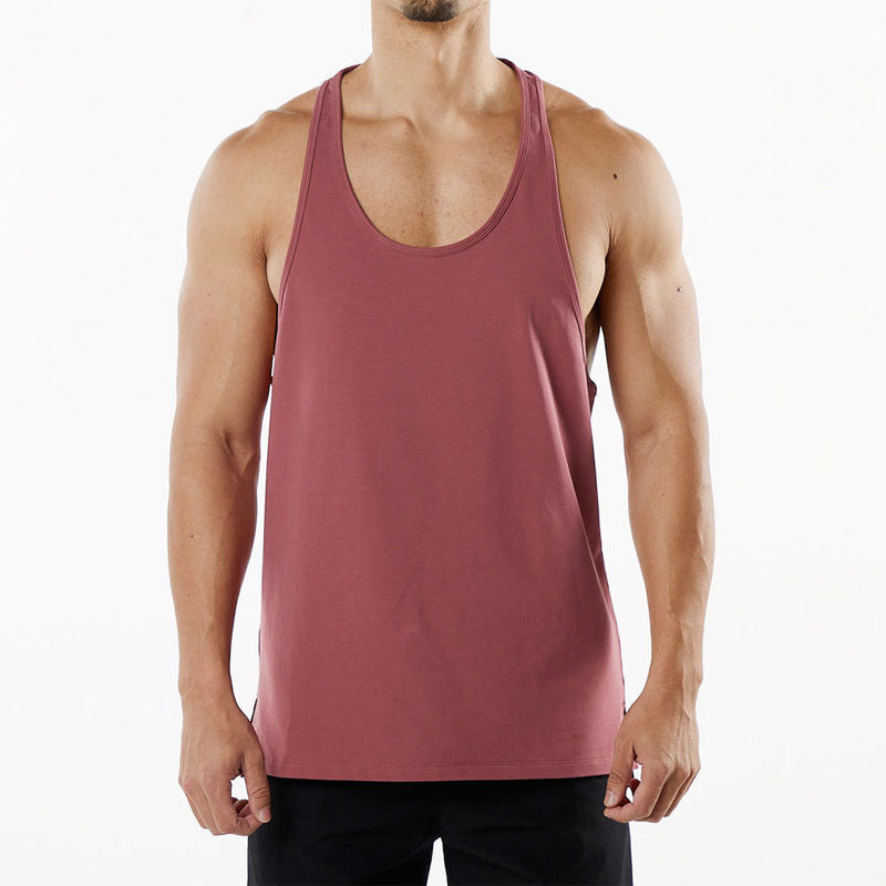 Hzori New Muscle Workout round Neck Vest Cotton Men's Sports Leisure plus Size Breathable I-Shaped Vest Summer