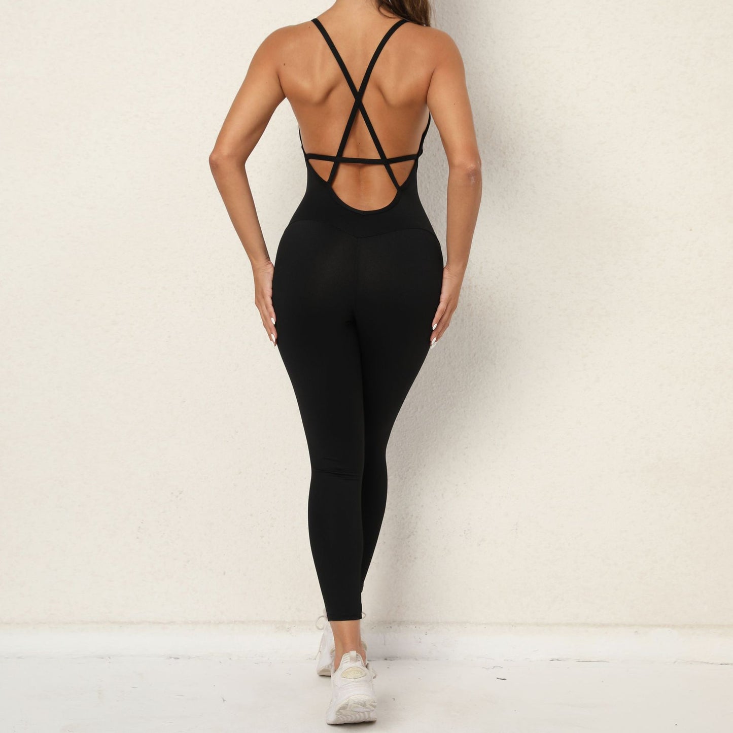 Hzori Hot V-neck No Embarrassment Line Yoga Fitness Jumpsuit Backless Hip Sports Jumpsuit Dance Pants Women