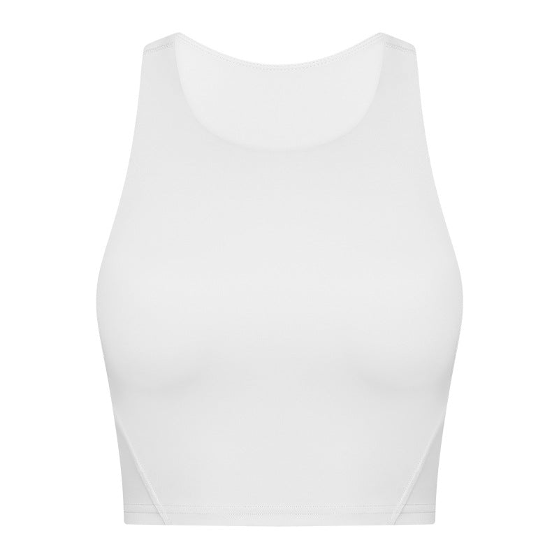 Hzori Spring and Summer New Pull High round Tie Chest Pad Yoga Vest Nude Feel Compact High Elastic Sports Fitness Top