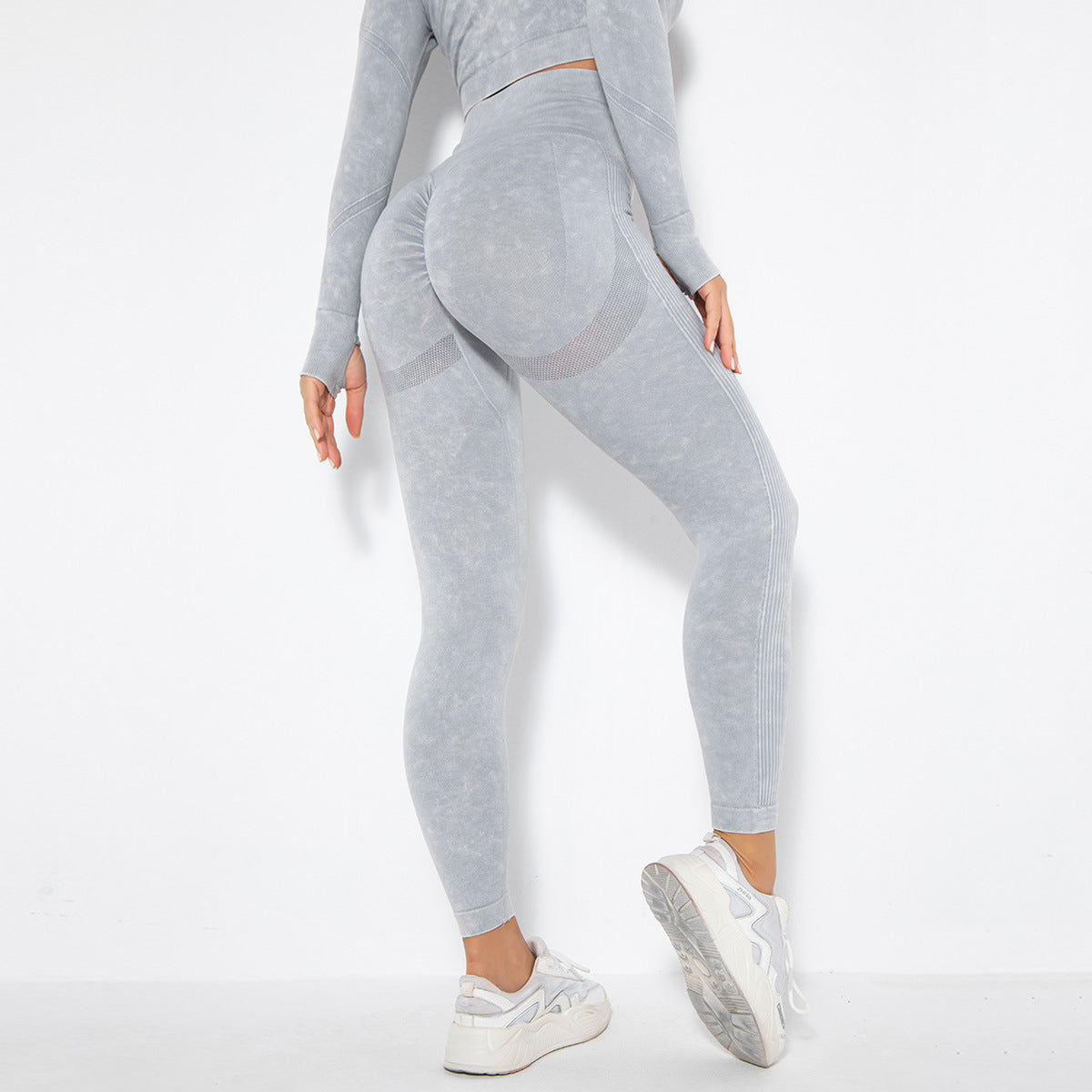 Hzori Seamless Washed Knitted Moisture Absorption Sexy Hip Lifting Peach Hip Wicking Yoga Pants Exercise Workout Pants Tights
