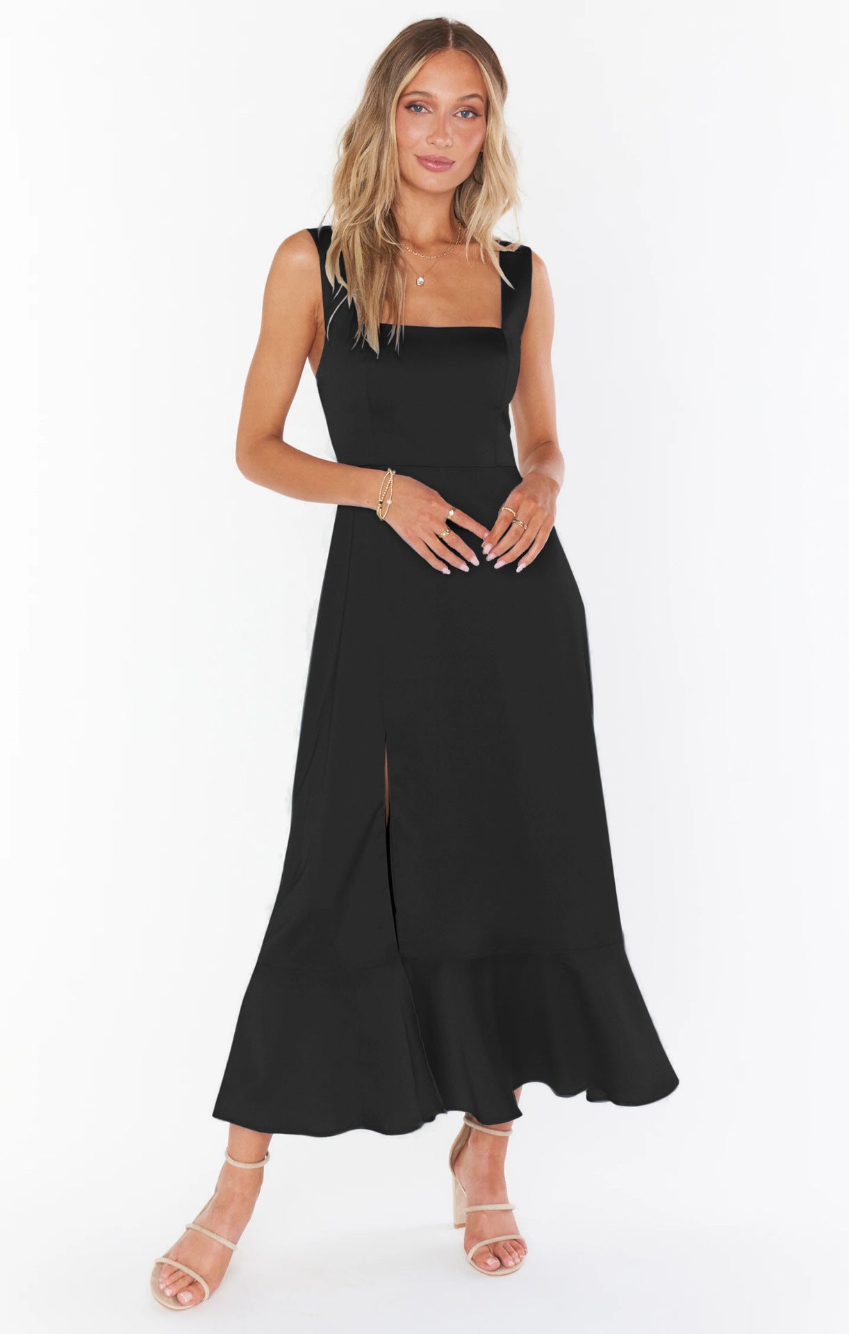 Hzori Summer Hot Sale New Elegant Fashion Style Women's Clothing Temperament Commute Split Dress French Style High Sense Skirt