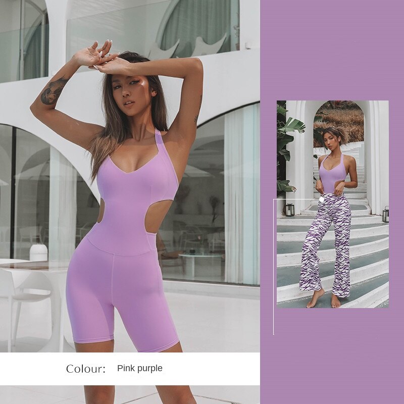 Hzori Summer New One-Piece Beauty Back Exercise Suit Fitness Training Casual Temperament One-Piece Yoga Jumpsuit Women