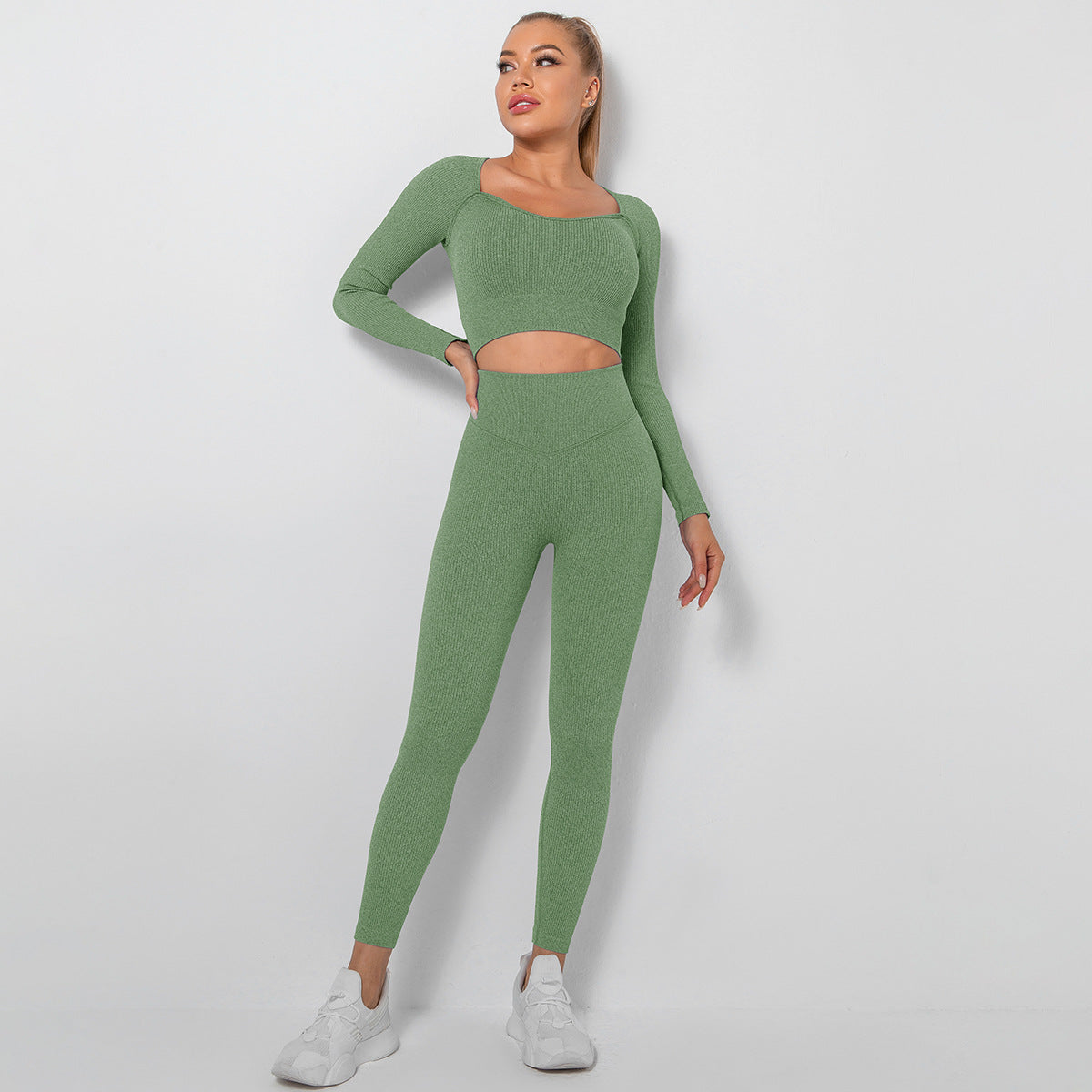 Hzori Seamless Thread Multi-Angle Stitching Low Collar Yoga Long-Sleeve Suit Sports Running Fitness Yoga Wear Women