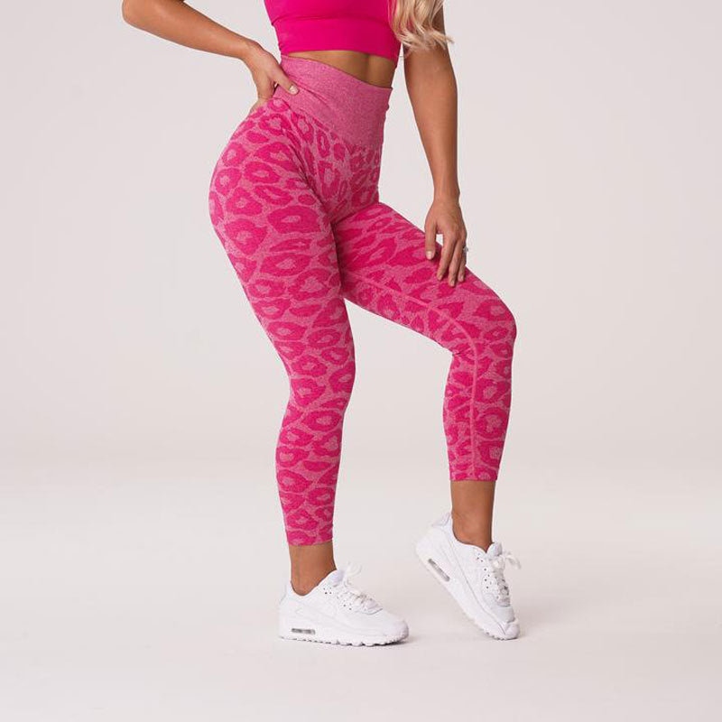 Hzori Popular Snowflake Leopard Print Cropped Pants Leopard Jacquard Seamless Animal Pattern Yoga Trousers