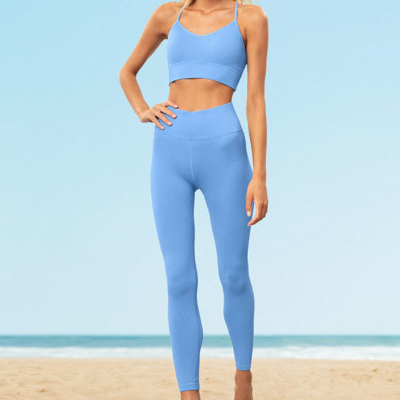 Hzori New Quick-Drying Seamless Tie-Dye Yoga Sports Running Beauty Back Bra and Trousers Suit Fitness Women