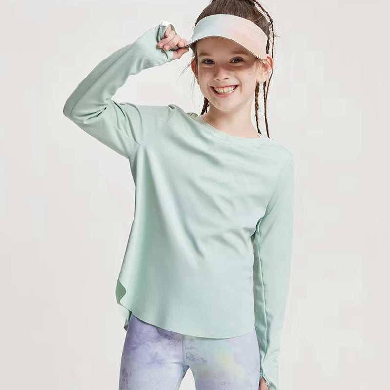 Hzori Children's Yoga Clothes Long Sleeve Personality Soft High Elastic Girl Quick-Drying Sports T-shirt