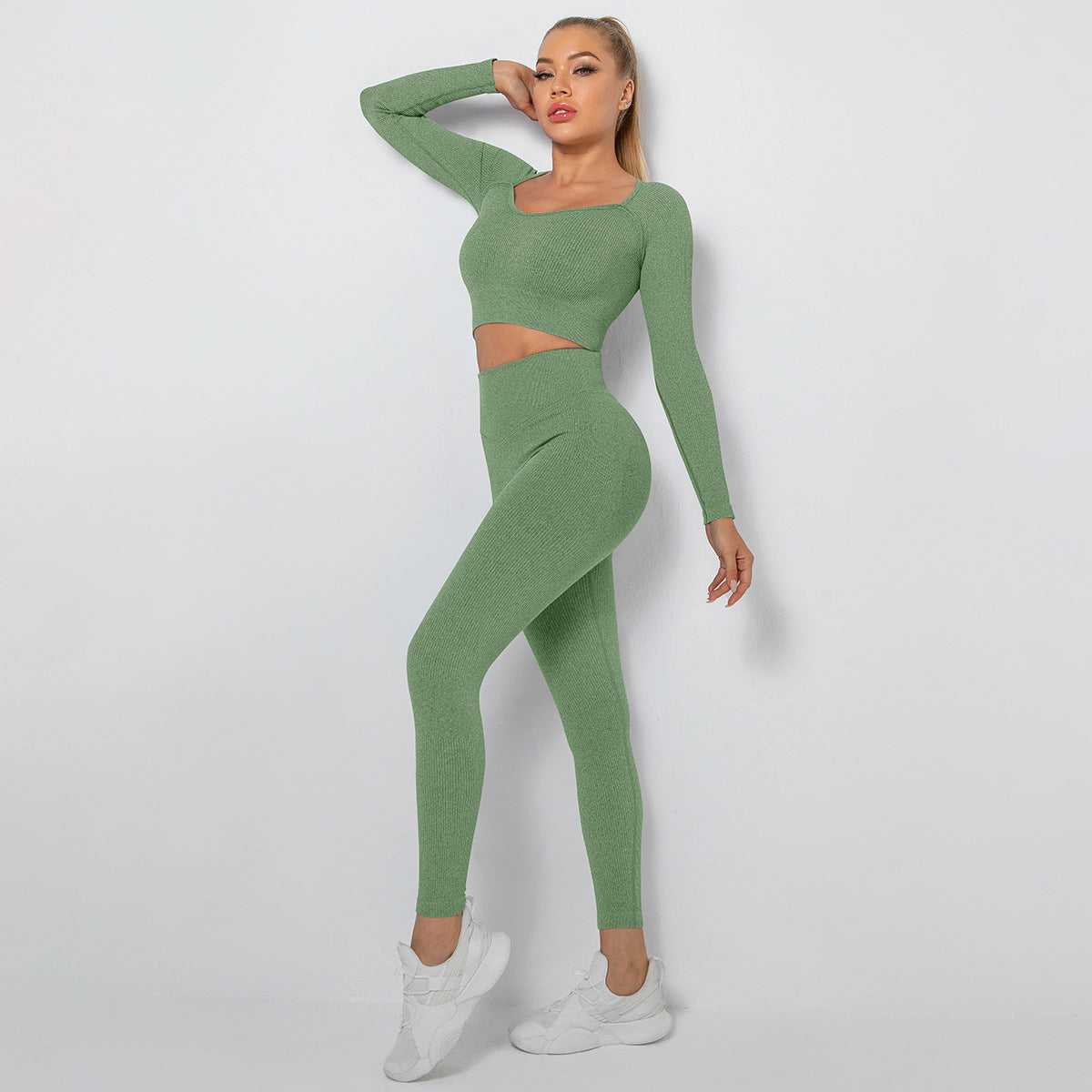 Hzori Seamless Thread Multi-Angle Stitching Low Collar Yoga Long-Sleeve Suit Sports Running Fitness Yoga Wear Women