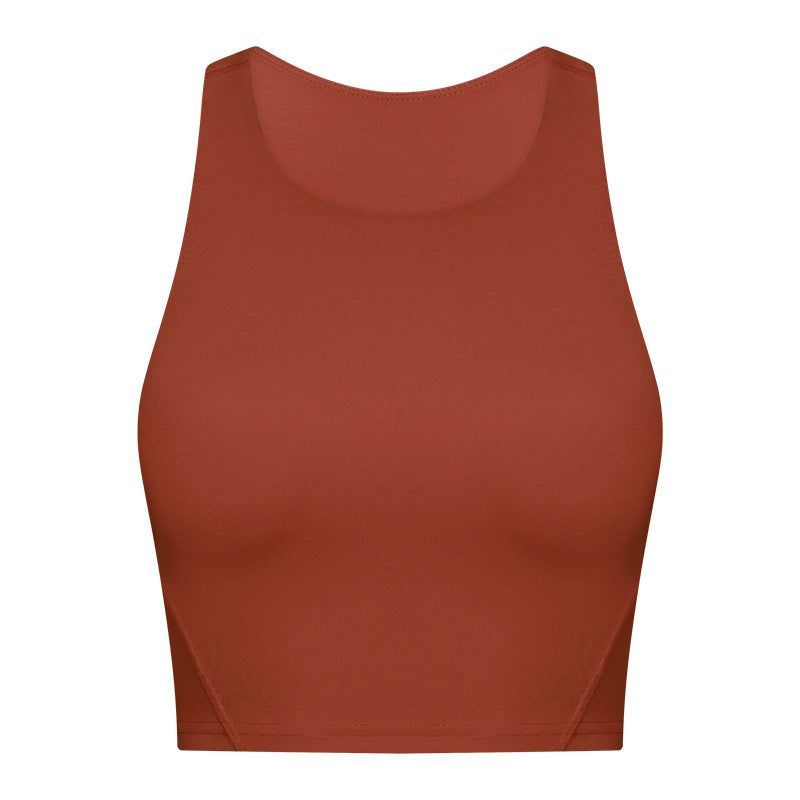 Hzori Spring and Summer New Pull High round Tie Chest Pad Yoga Vest Nude Feel Compact High Elastic Sports Fitness Top