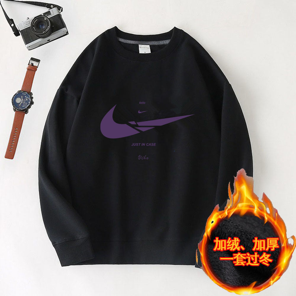 Hzori Men's Sweater Autumn and Winter New Loose Trendy round Neck Fleece-Lined Sweater Men's Casual Sports All-Matching Men's Top