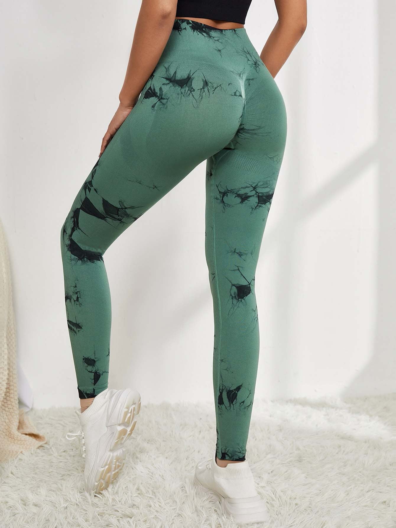 Hzori Skinny Peach Butt-Lift Underwear High Waist Belly Contracting Yoga Pants Seamless Tie-Dyed Sports Tights