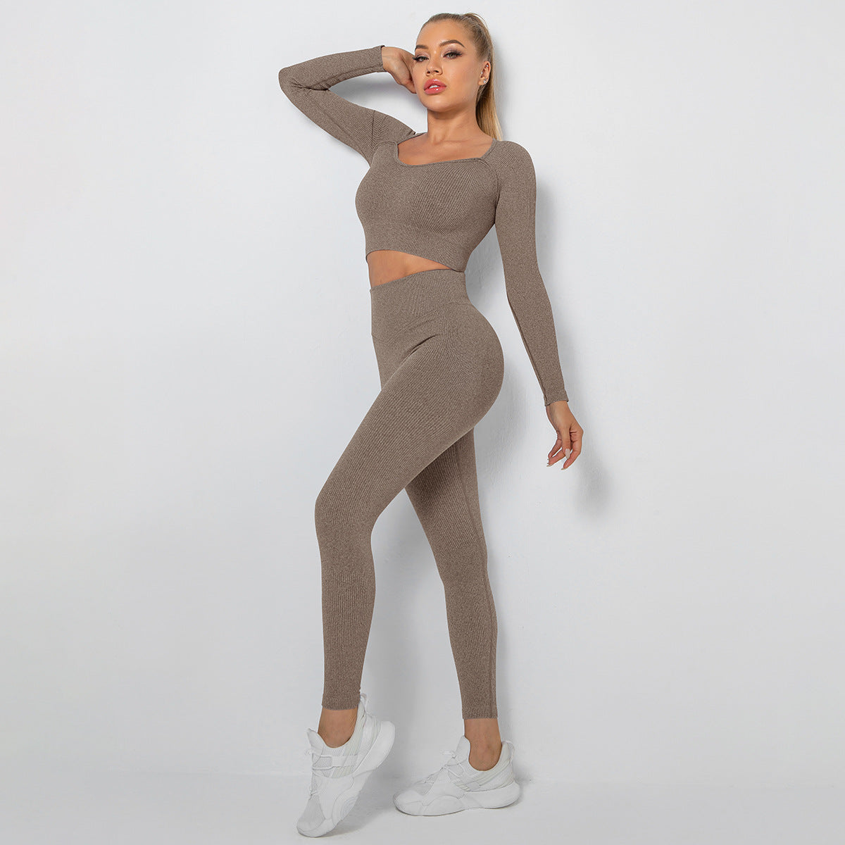 Hzori Seamless Thread Multi-Angle Stitching Low Collar Yoga Long-Sleeve Suit Sports Running Fitness Yoga Wear Women
