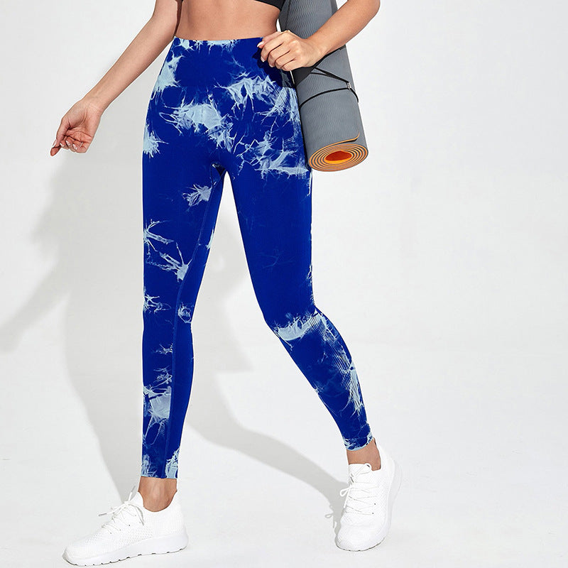 Hzori Skinny Peach Butt-Lift Underwear High Waist Belly Contracting Yoga Pants Seamless Tie-Dyed Sports Tights