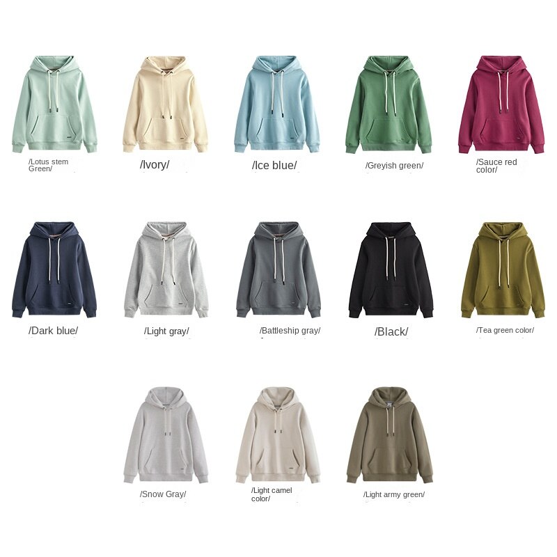 Hzori 470G Autumn and Winter Heavy and Thick Fleece-Lined Thickened Solid Color Retro Hooded Men and Women Couple Sweater Fashion