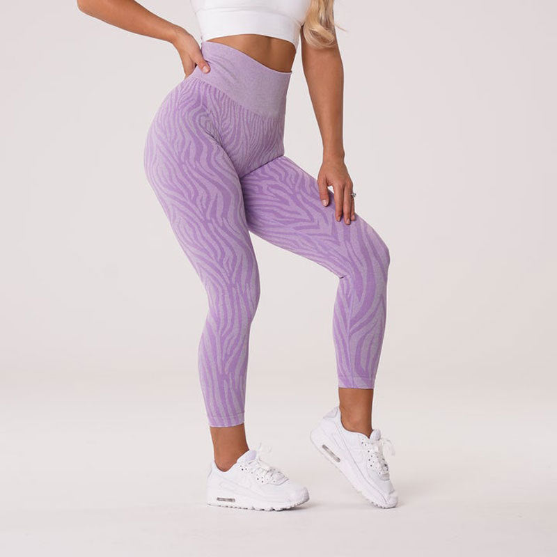 Hzori Snowflake Zebra Pattern Cropped Pants Leopard Jacquard Seamless Animal Pattern Yoga Trousers