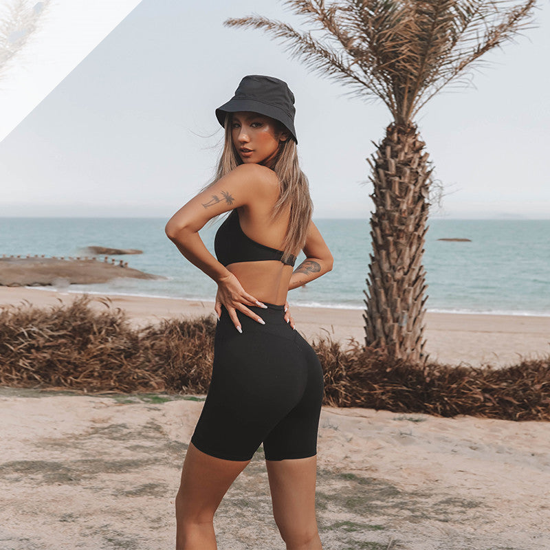 Hzori Summer New One-Piece Beauty Back Exercise Suit Fitness Training Casual Temperament One-Piece Yoga Jumpsuit Women
